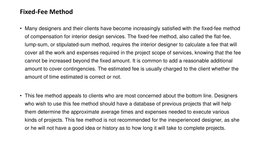 fixed fee method