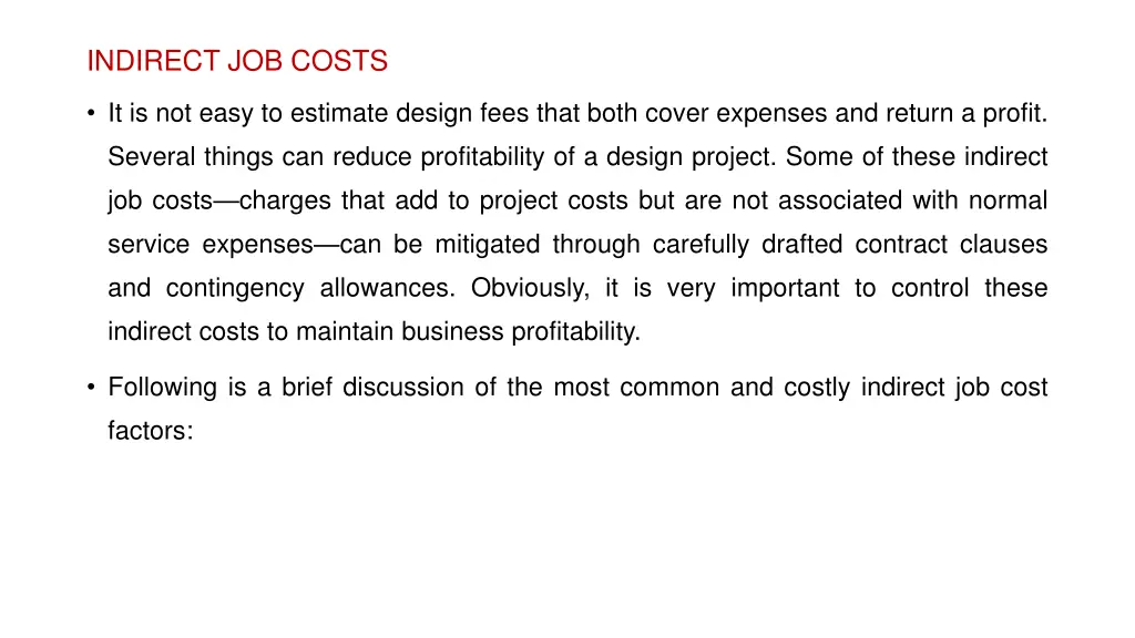 indirect job costs