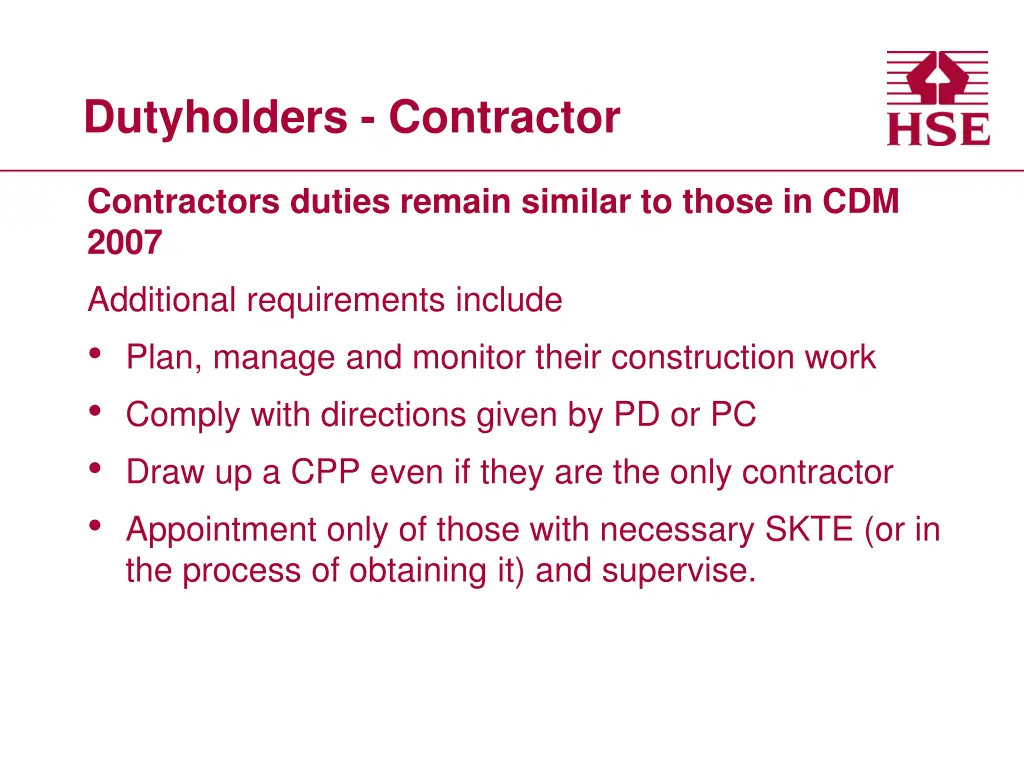 dutyholders contractor