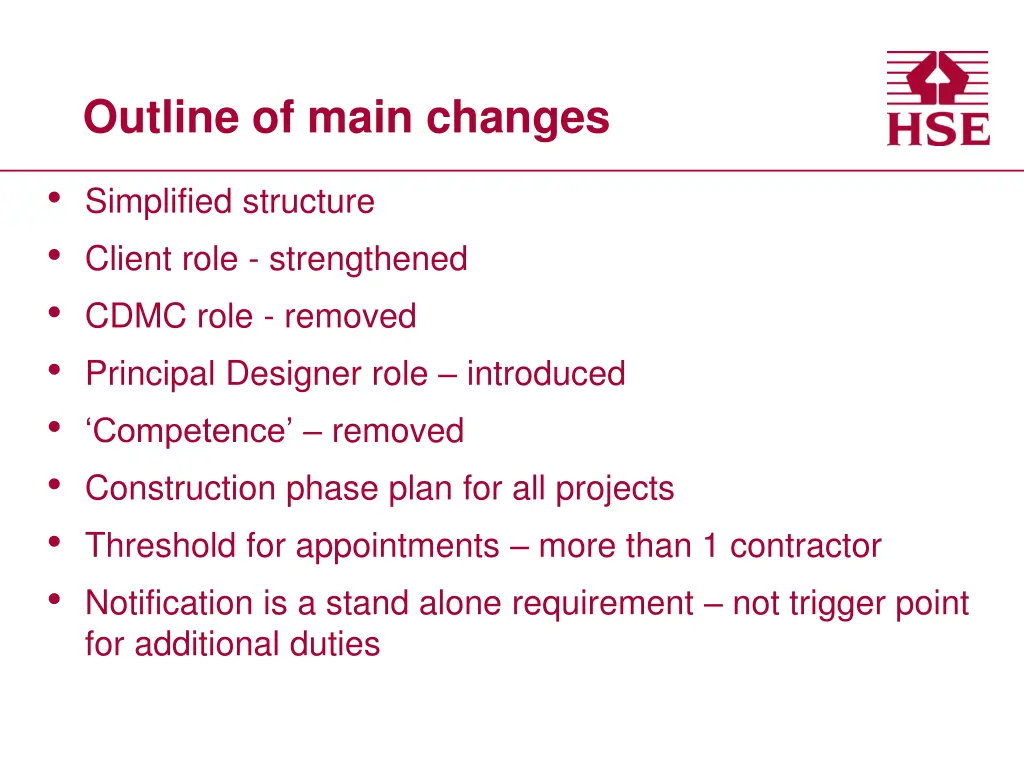 outline of main changes