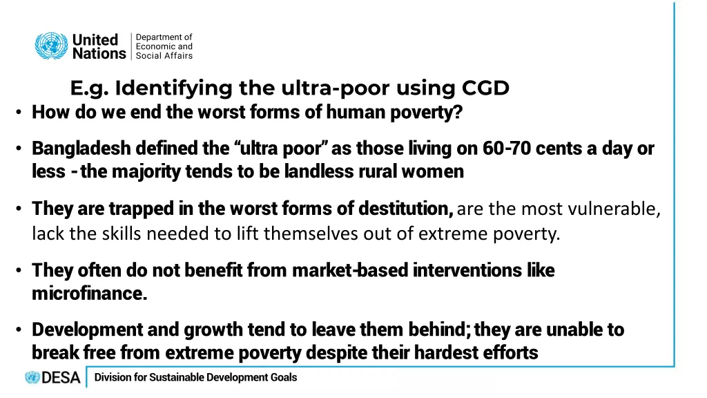 e g identifying the ultra poor using cgd