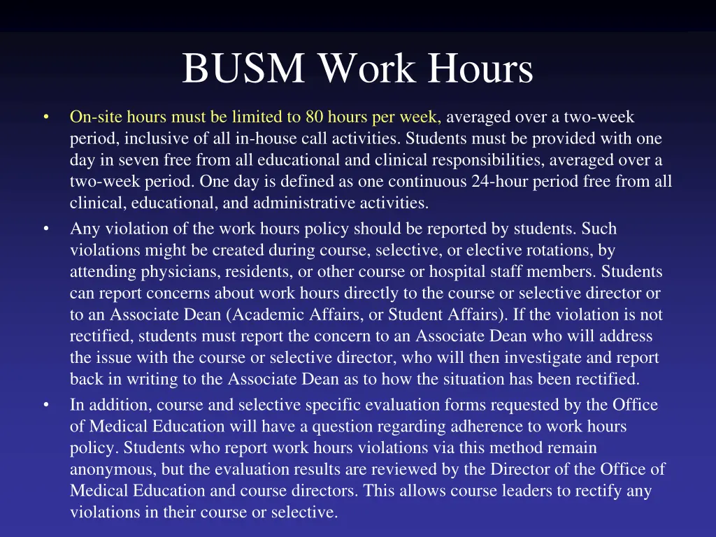 busm work hours