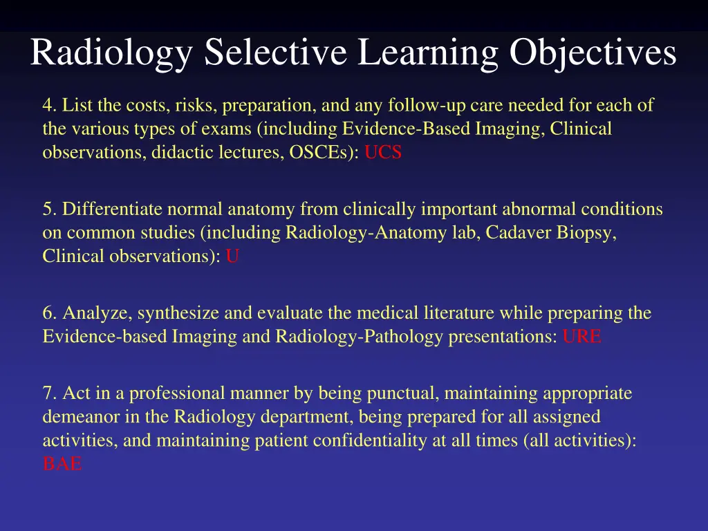 radiology selective learning objectives 1