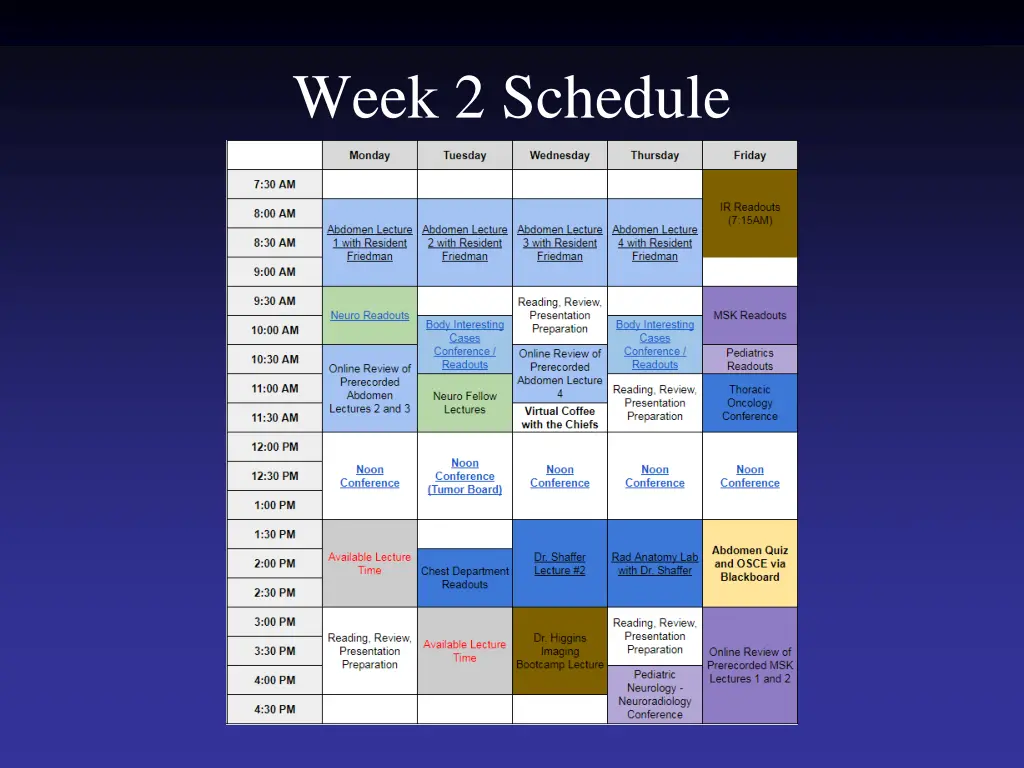 week 2 schedule