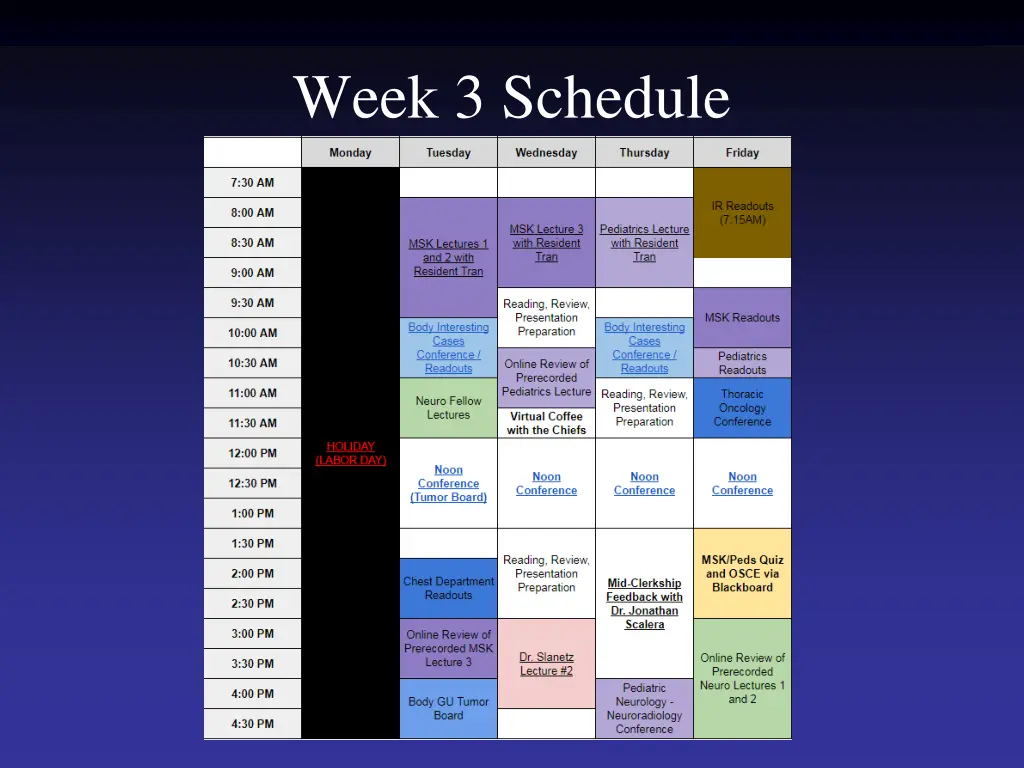 week 3 schedule