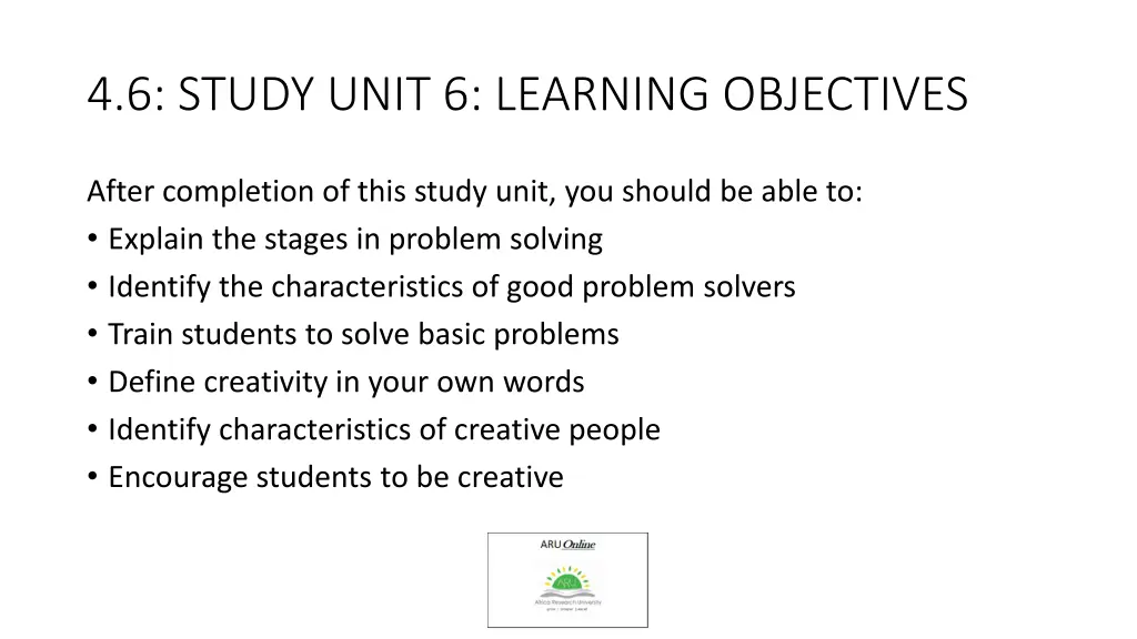 4 6 study unit 6 learning objectives