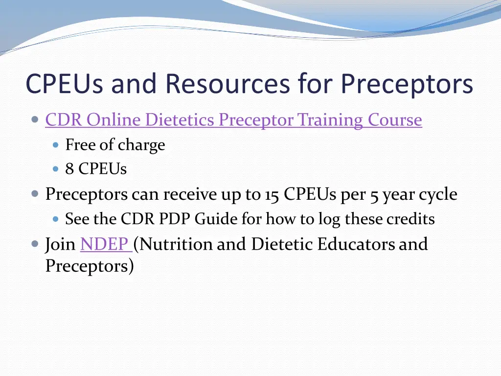 cpeus and resources for preceptors