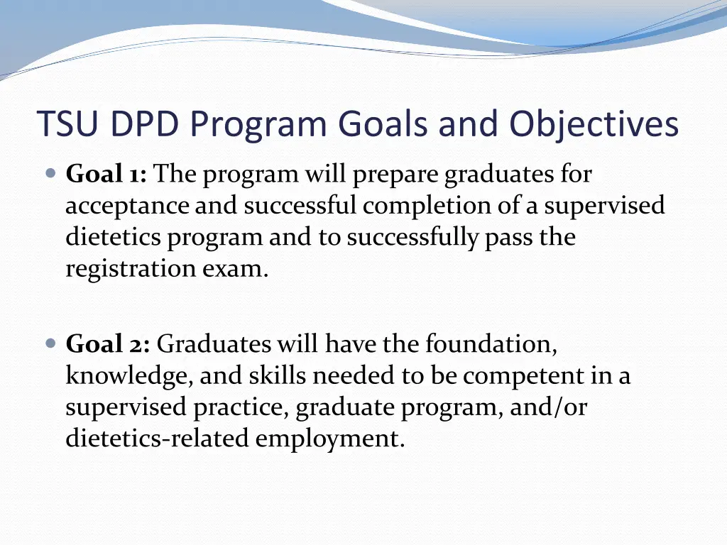 tsu dpd program goals and objectives