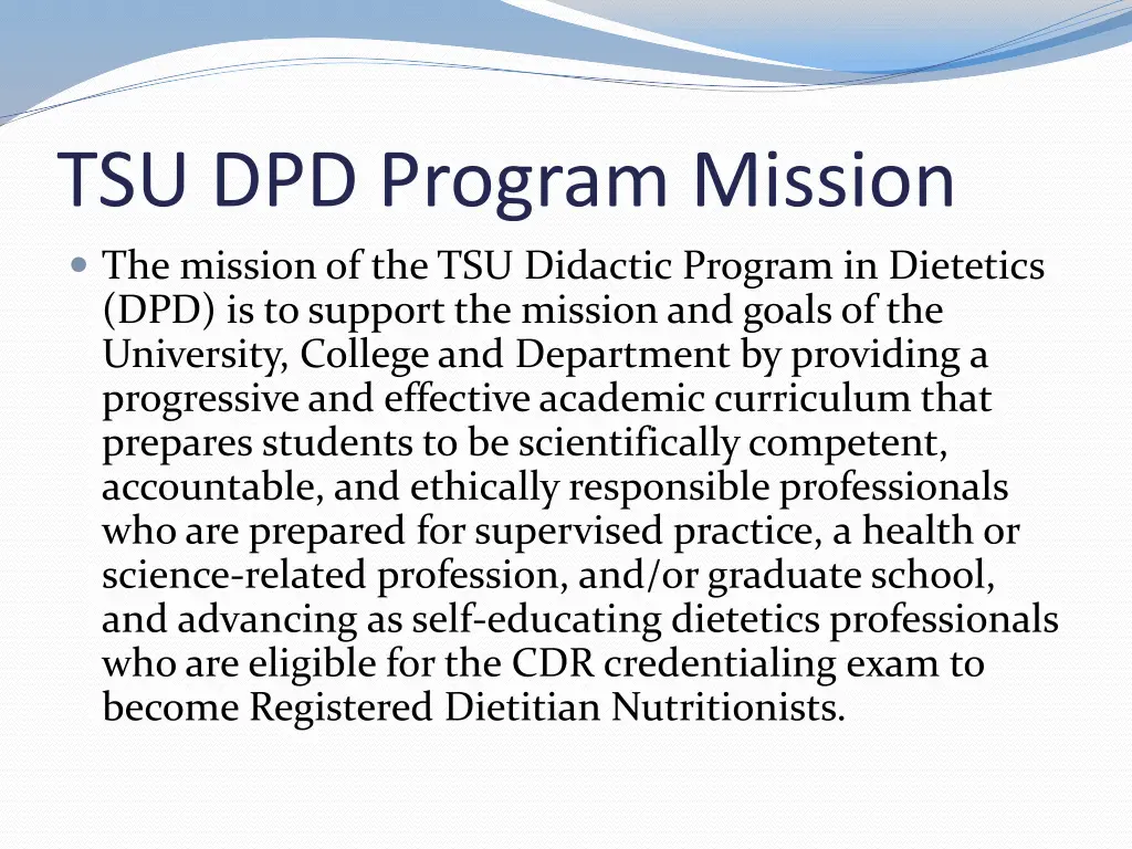 tsu dpd program mission the mission