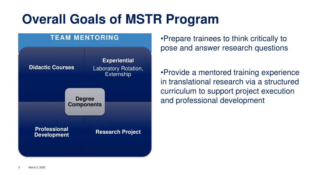 overall goals of mstr program