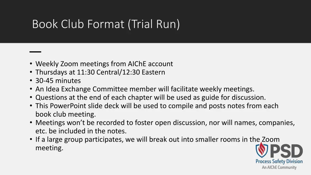 book club format trial run