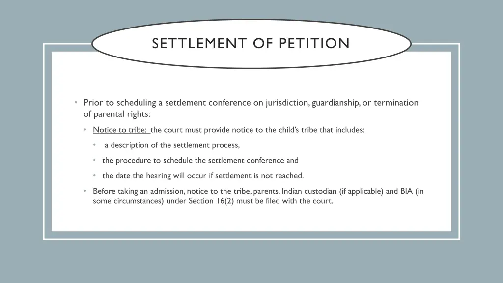 settlement of petition