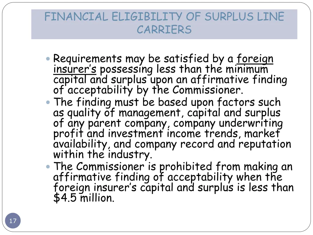 financial eligibility of surplus line carriers 1