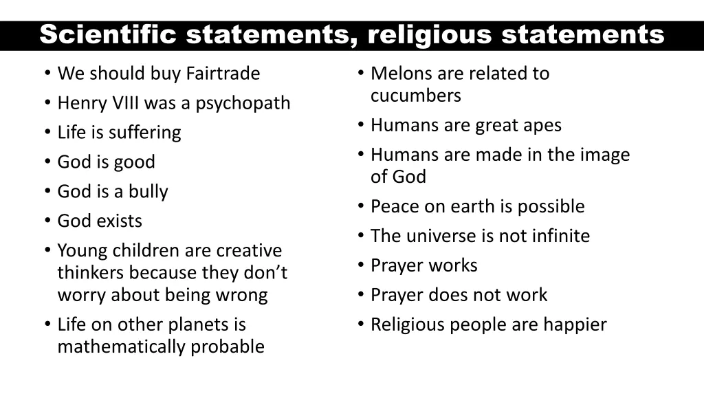 scientific statements religious statements