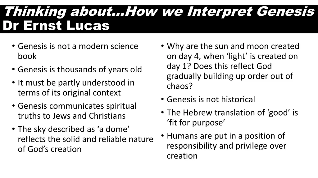 thinking about how we interpret genesis dr ernst