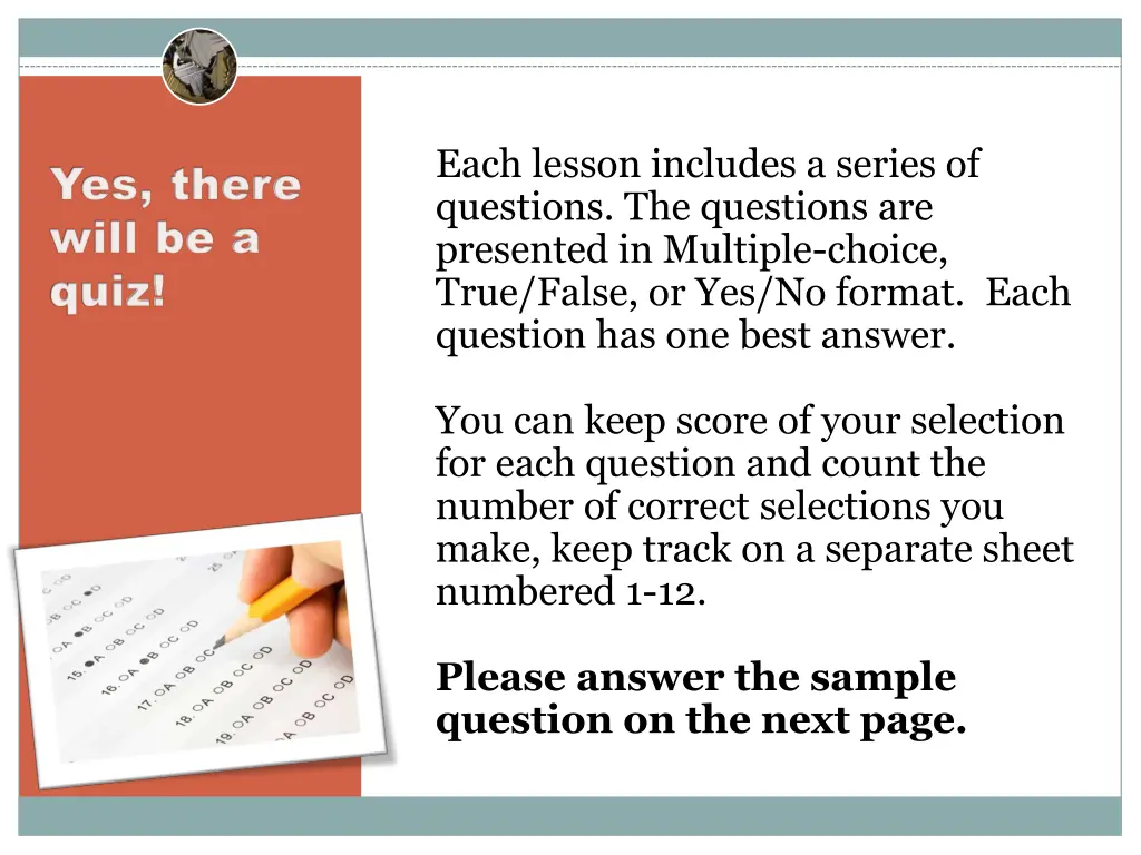 each lesson includes a series of questions