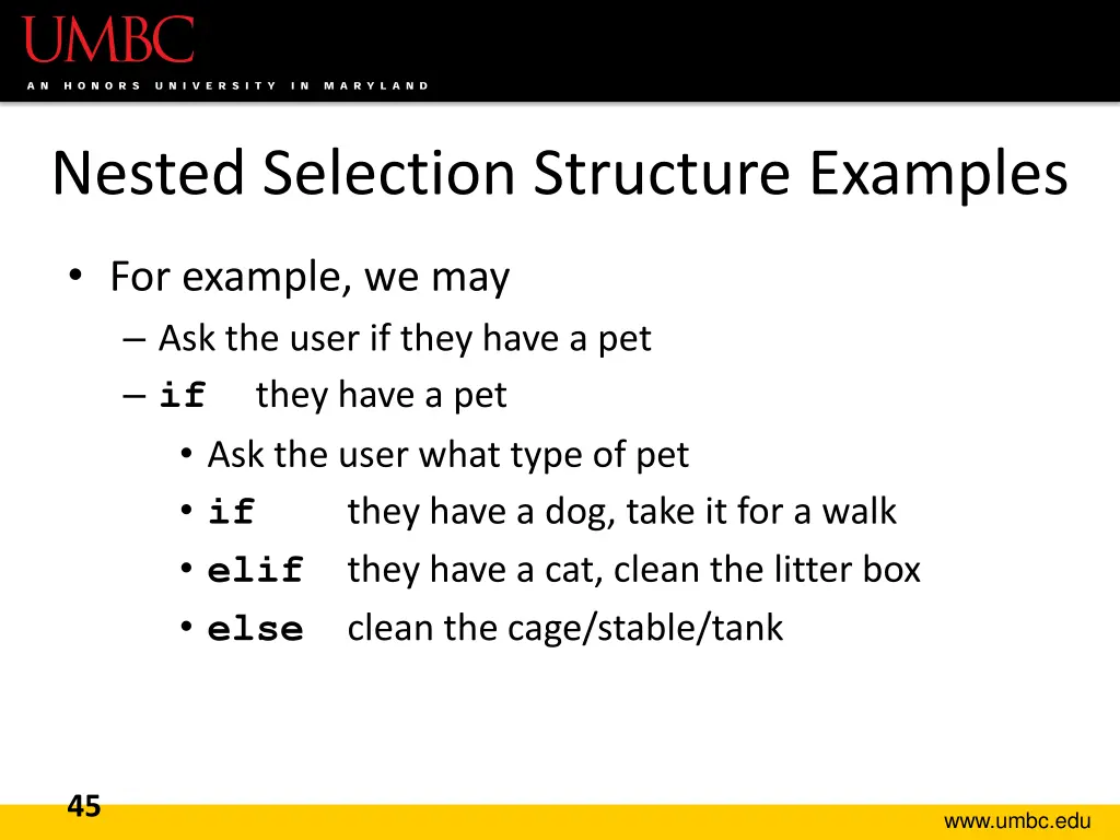 nested selection structure examples