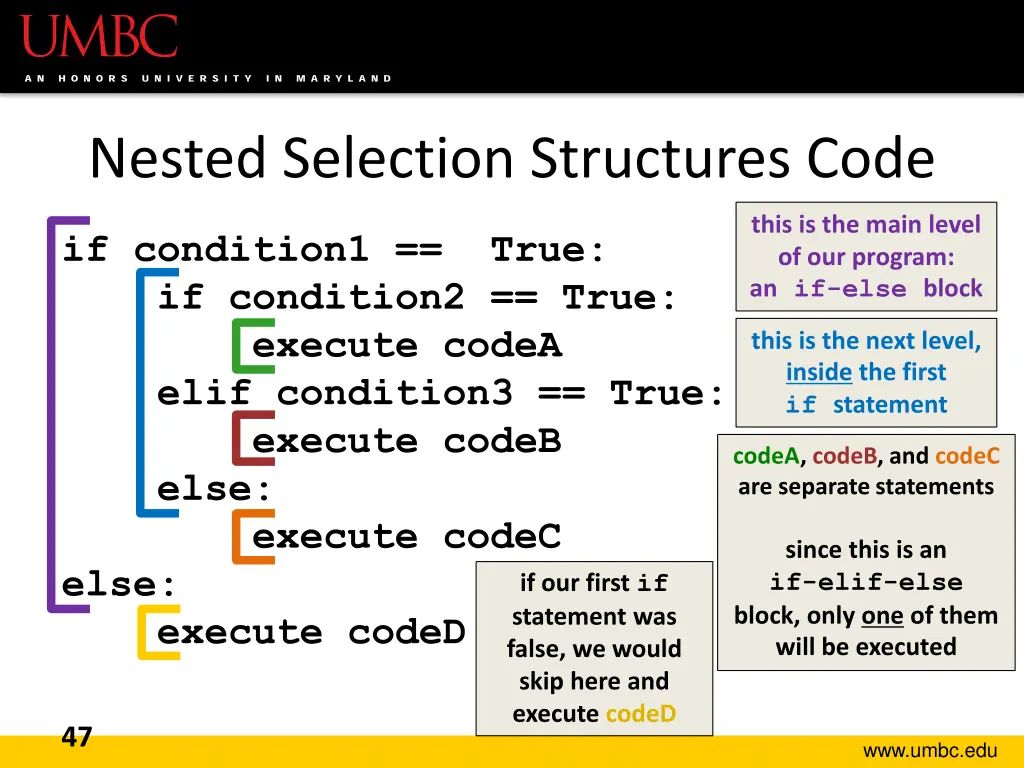 nested selection structures code 1