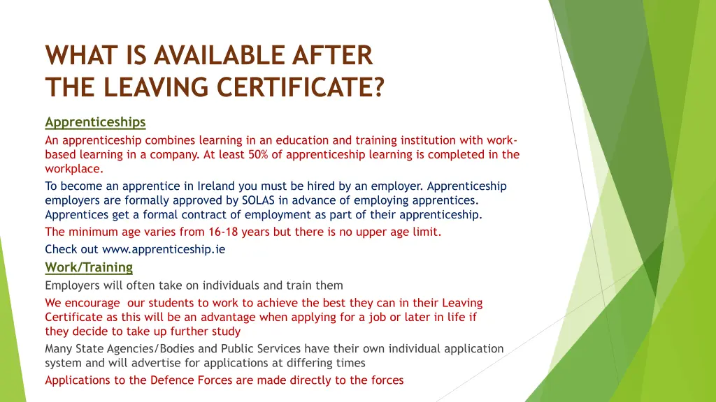 what is available after the leaving certificate 1