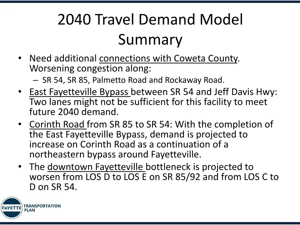2040 travel demand model summary need additional