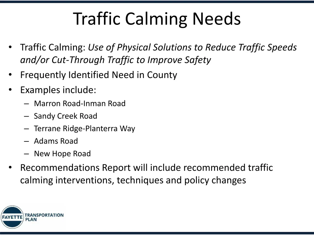 traffic calming needs