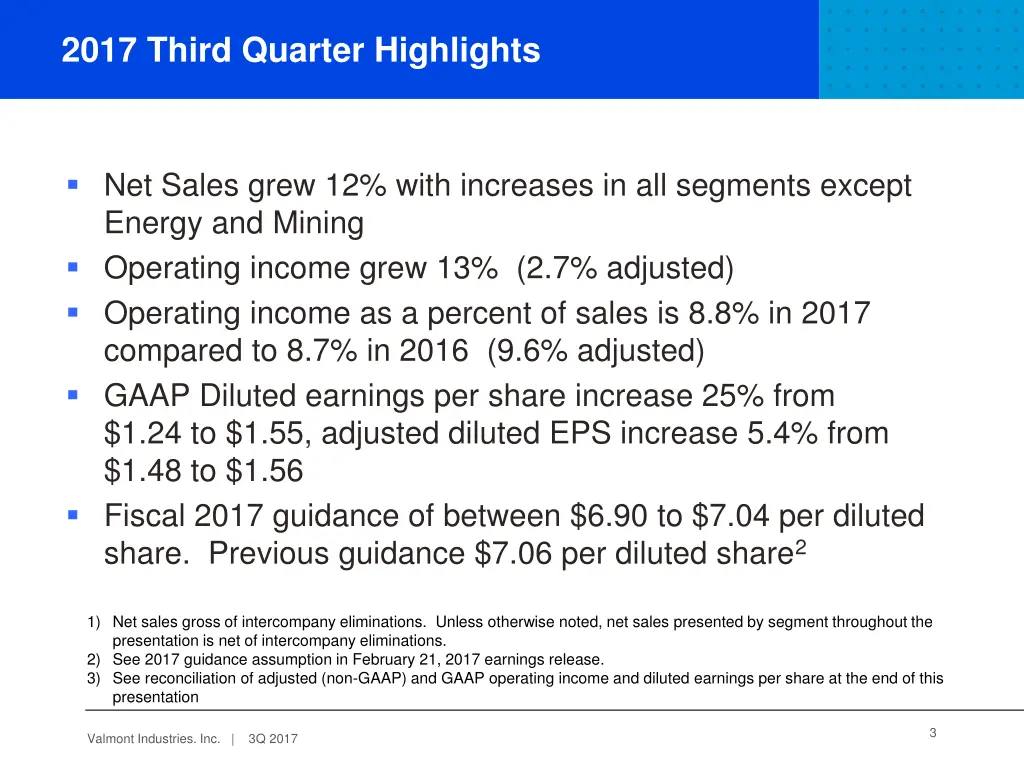 2017 third quarter highlights