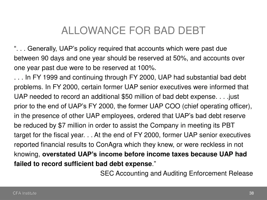 allowance for bad debt