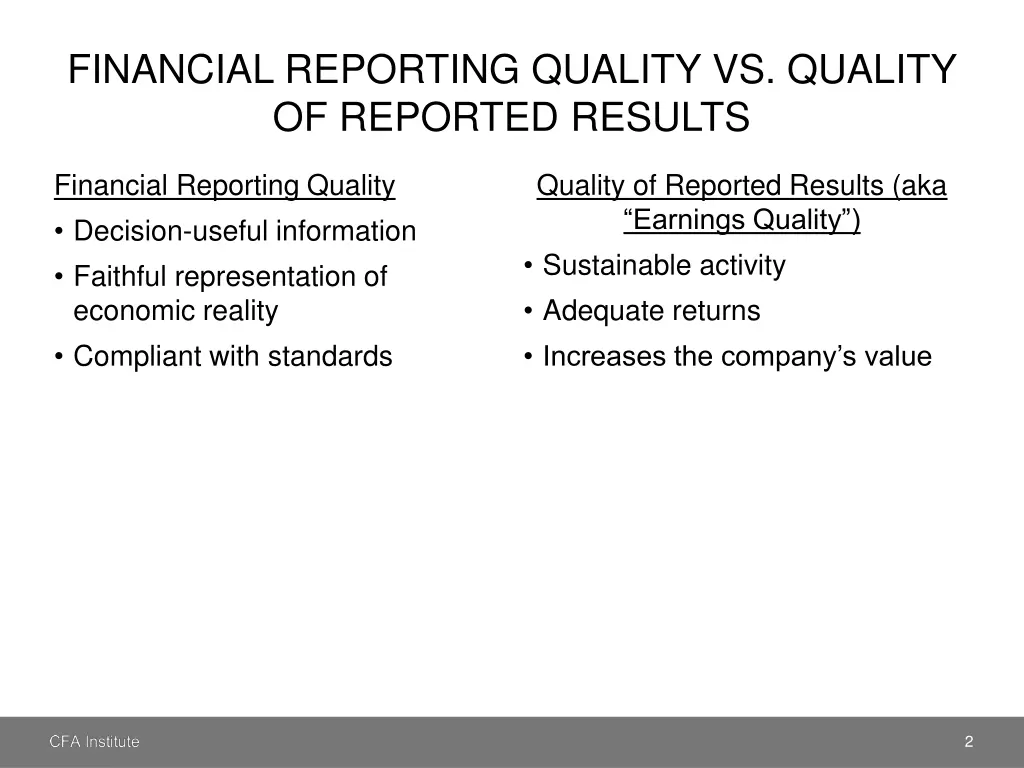 financial reporting quality vs quality
