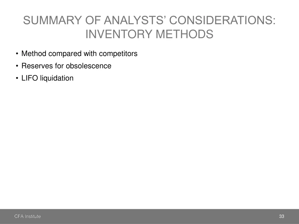 summary of analysts considerations inventory