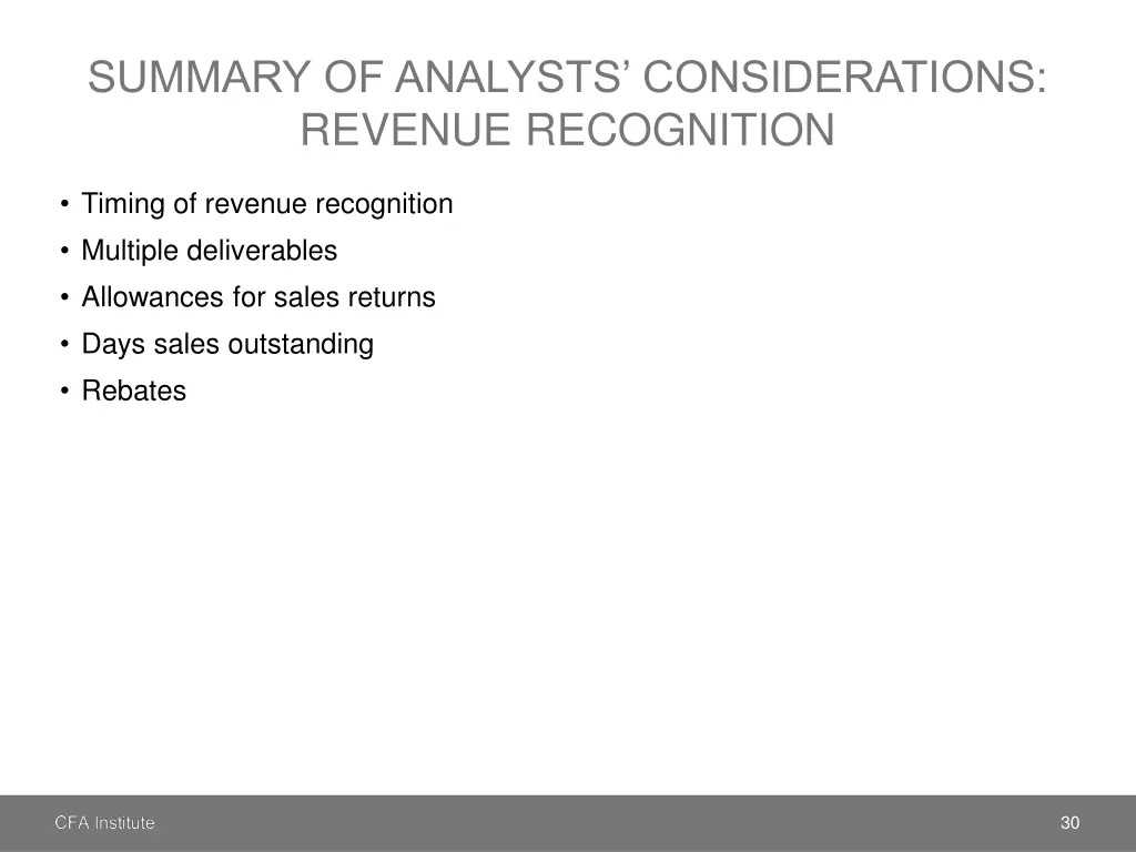 summary of analysts considerations revenue