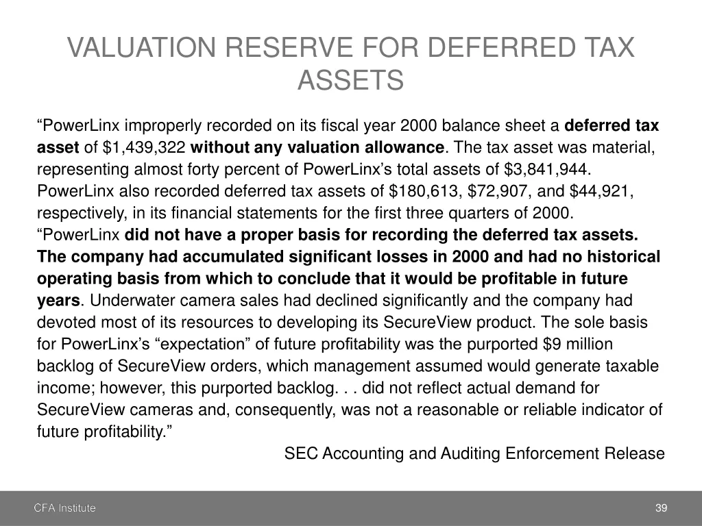 valuation reserve for deferred tax assets