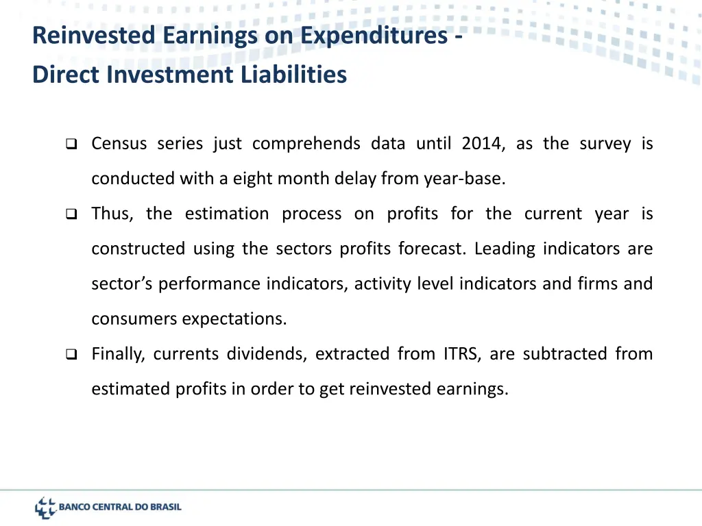 reinvested earnings on expenditures direct 3