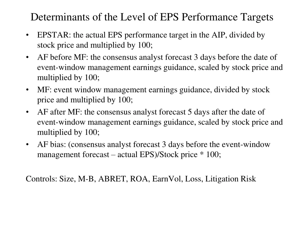determinants of the level of eps performance 1