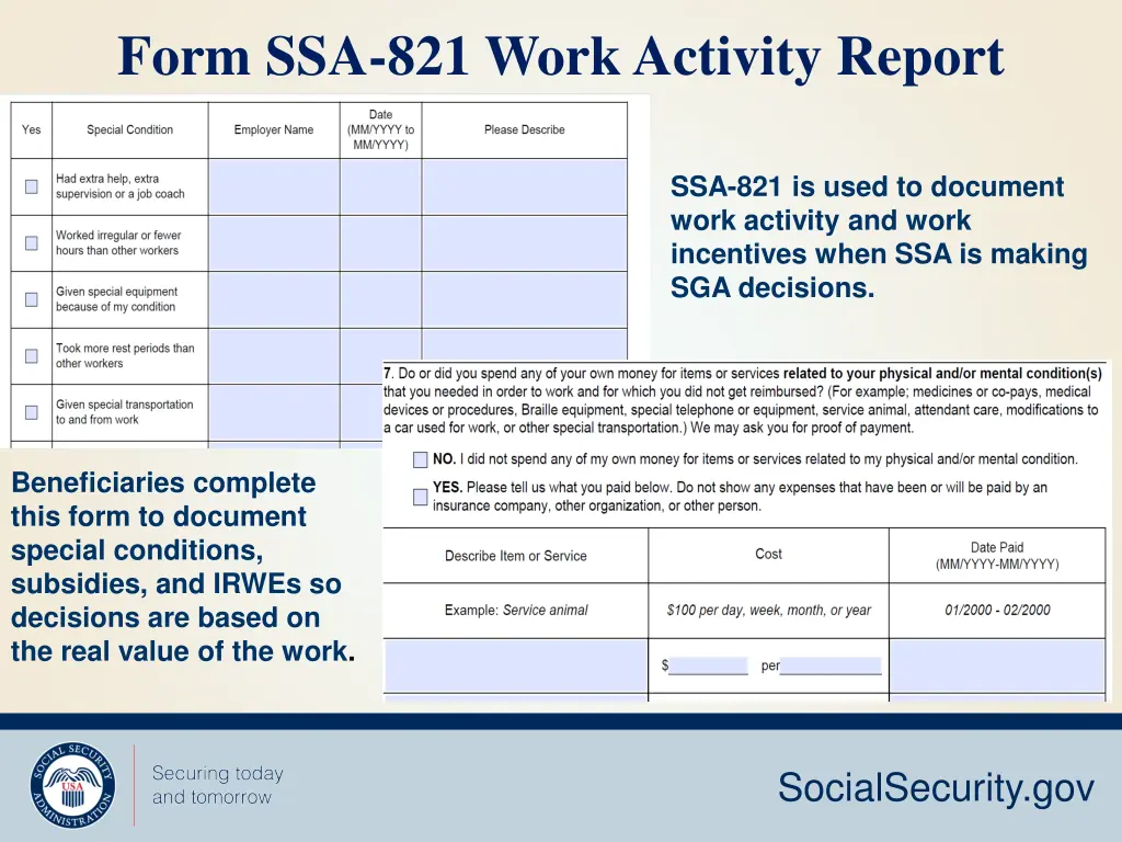 form ssa 821 work activity report