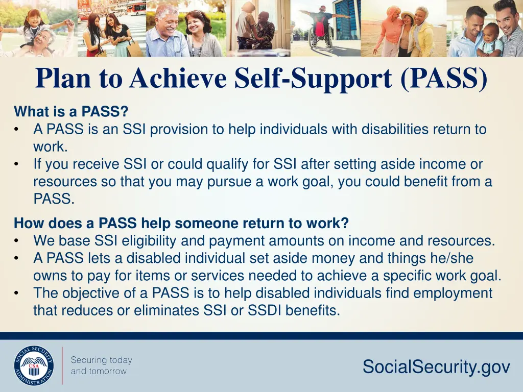 plan to achieve self support pass