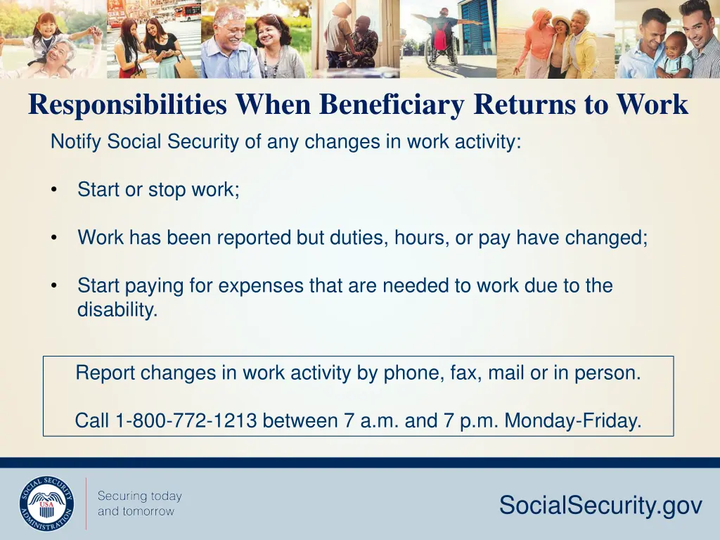 responsibilities when beneficiary returns to work