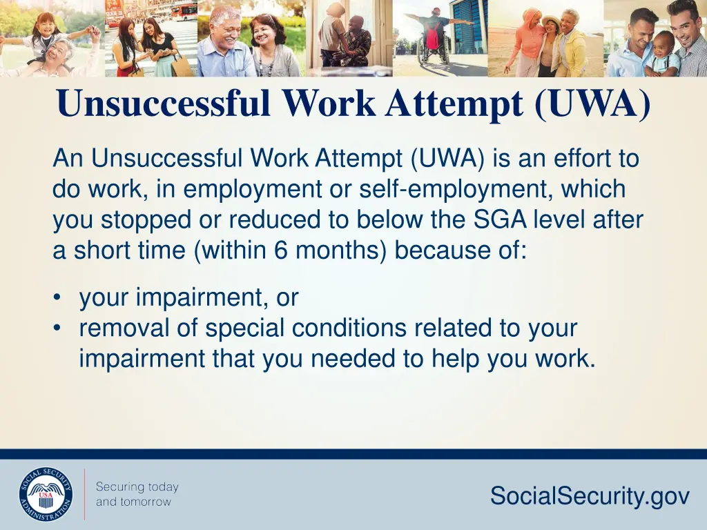 unsuccessful work attempt uwa
