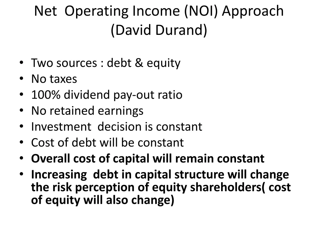 net operating income noi approach david durand