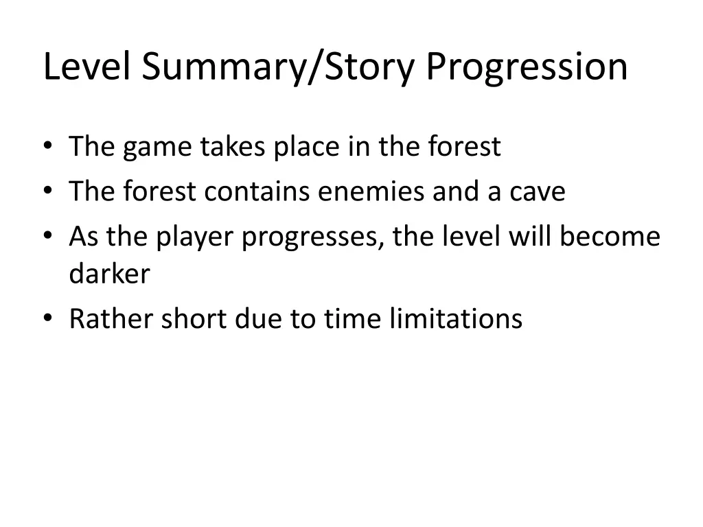 level summary story progression