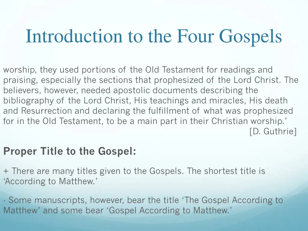 introduction to the four gospels 15