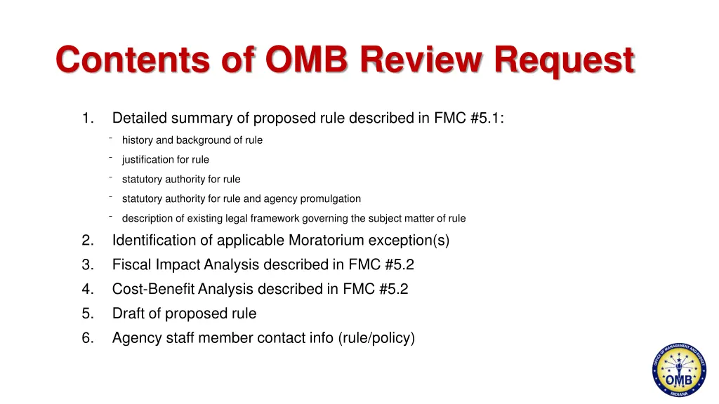 contents of omb review request
