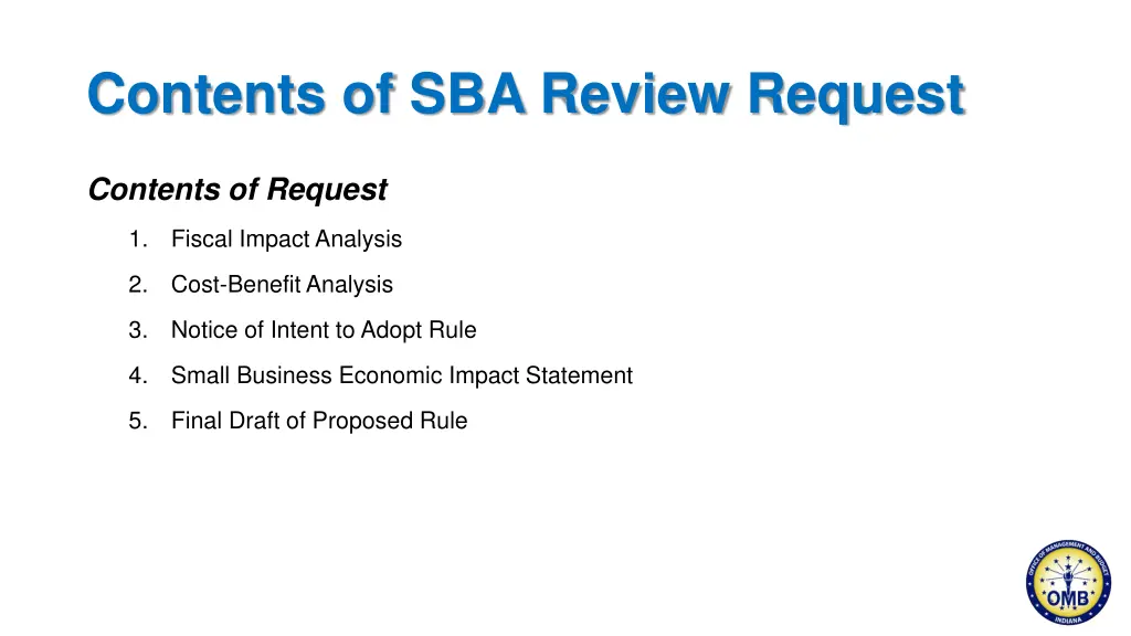 contents of sba review request
