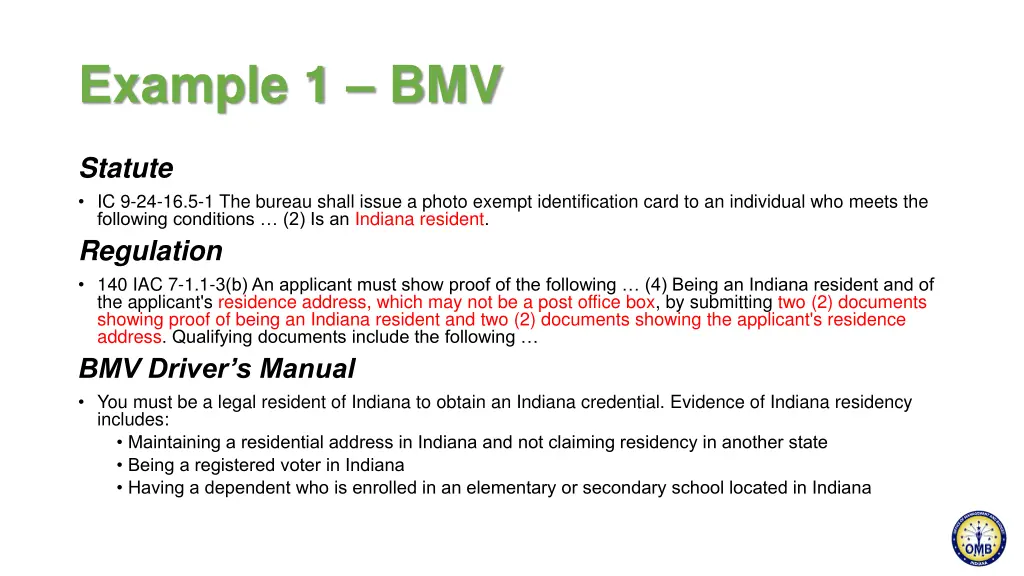 example 1 bmv