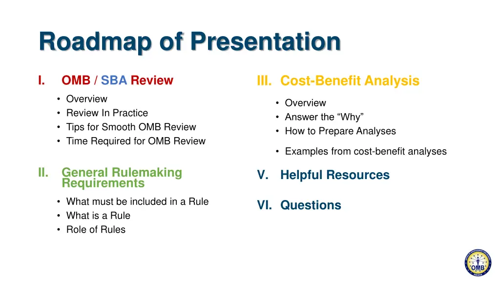 roadmap of presentation