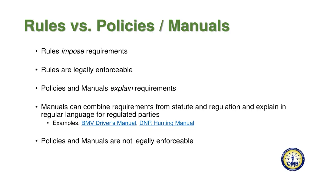rules vs policies manuals
