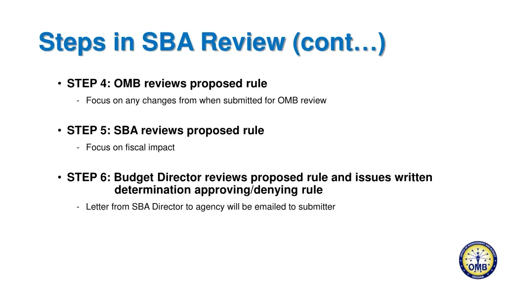 steps in sba review cont