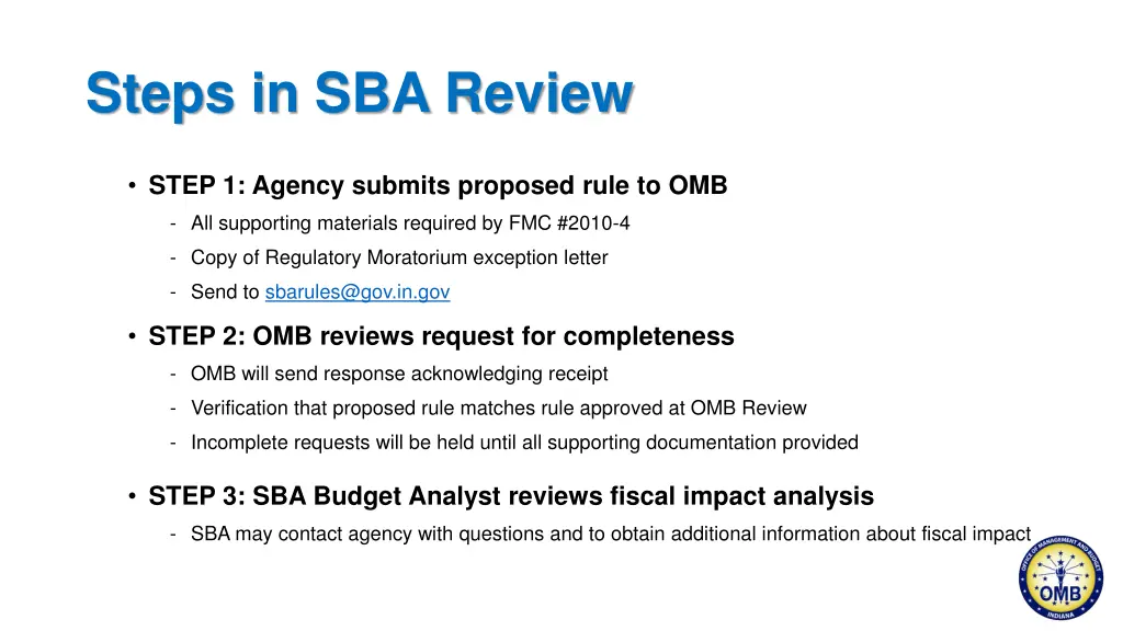 steps in sba review