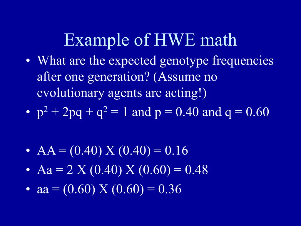 example of hwe math what are the expected