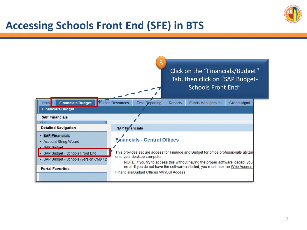 accessing schools front end sfe in bts 3
