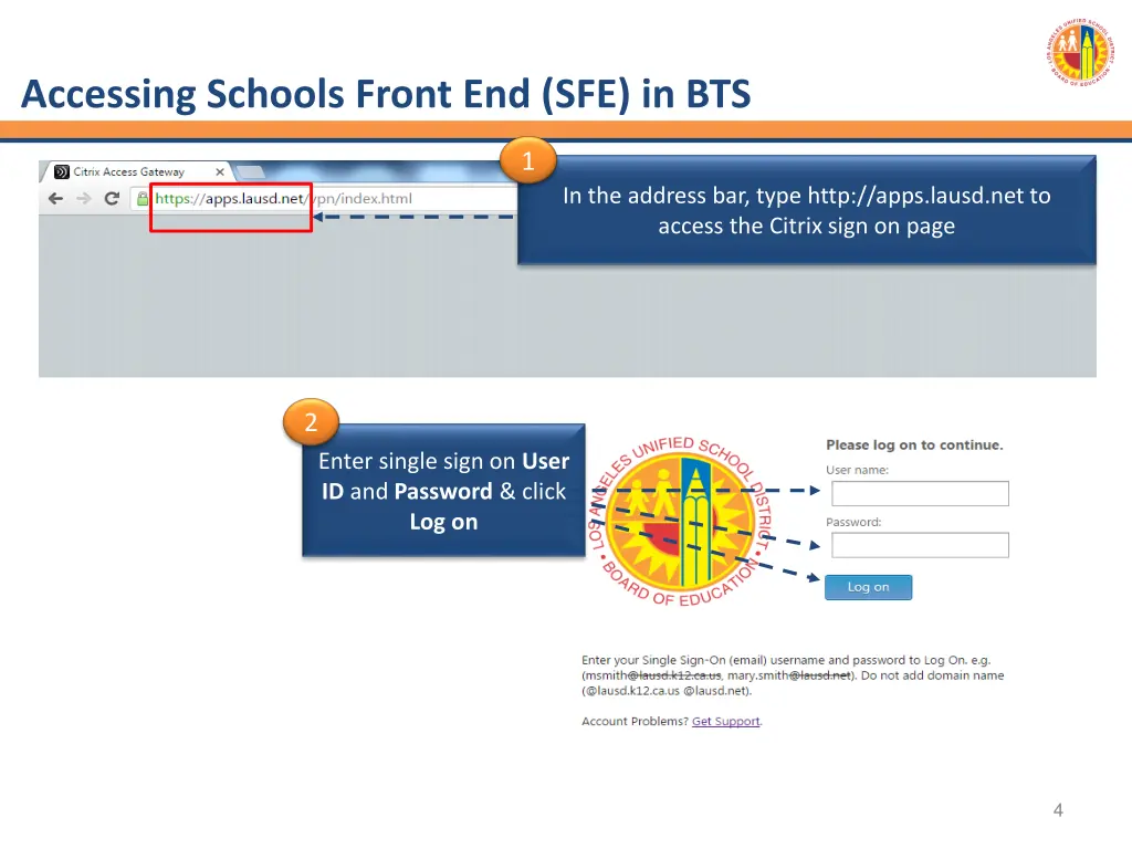 accessing schools front end sfe in bts